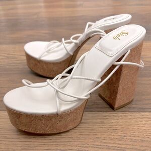*White string slider block heel sandals 7 NWOT